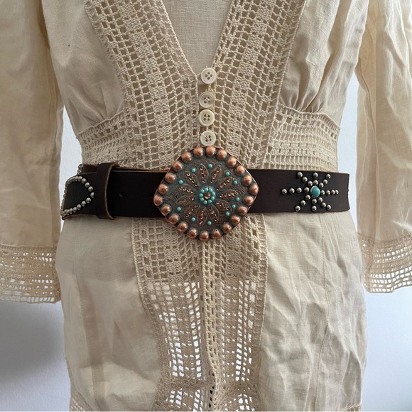 Leatherock Soft Genuine 100% Leather Turquoise studded belt - Picture 2 of 14